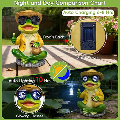 Solar Frog Garden Statue Decor - Waterproof Frog Figurine with Solar LED Blink Eyes,Funny Outdoor Garden Statues for Yard Patio Lawn Ornament,Unique Housewarming, Birthday, Thanksgiving, Mom Gifts