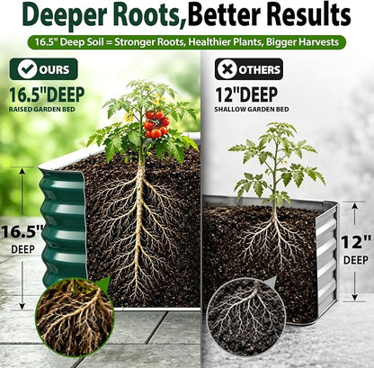 16.5" Deep Square Galvanized Raised Garden Bed 4x4 ft – Large Metal Planter Box for Vegetables, Flowers & Herbs – Heavy Duty Outdoor Above Ground Gardening Bed with Easy Assembly (Green)