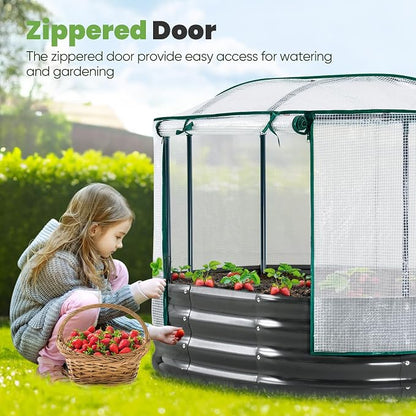 KING BIRD Raised Garden Bed with Cover Galvanized Oval Planter Garden Box Outdoor for Gardening, Vegetables, Flowers 4x3x1 Ft, White, GB-22W