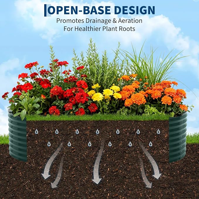 Garvee Galvanized Raised Garden Bed Large Oval Kit with Cover Zippered Screen Doors, Open Base Design, Thick Steel, Easy Assembly, Planter Box for Vegetables, Flowers (Dark Green, 8x4x2 ft)
