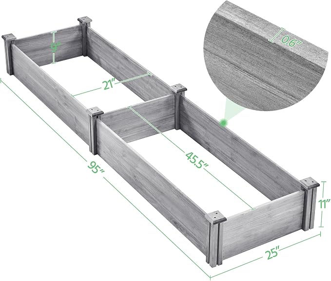 Topeakmart 95 x 25 x 11inches Wooden Elevated Raised Garden Bed 8x2ft Raised Kit Divisible - Garden Planter Boxes for Vegetables Outdoor Outside, Gray