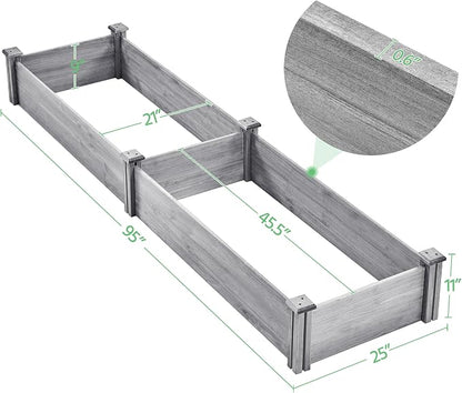 Topeakmart 95 x 25 x 11inches Wooden Elevated Raised Garden Bed 8x2ft Raised Kit Divisible - Garden Planter Boxes for Vegetables Outdoor Outside, Gray