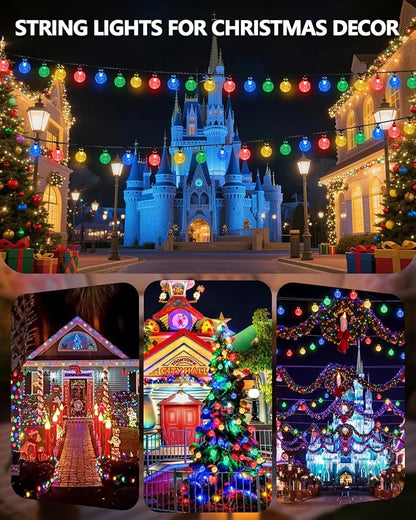 Multicolor Solar String Lights Outdoor, 2-Pack Total 100 LED 64FT Crystal Globe Solar Powered Lights for Outside Waterproof with 8 Lighting Modes, Patio decorations for Tree Wedding Party Garden Yard