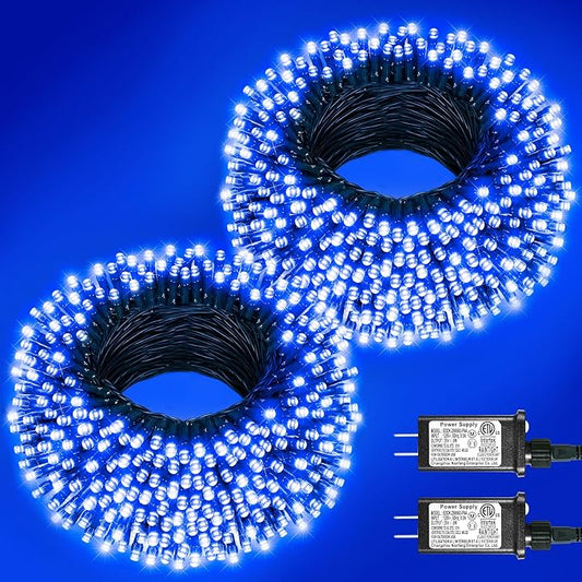 2 Pack Christmas Lights Outdoor, Total 200FT 600 LED Christmas Tree Lights Indoor Waterproof, 8 Modes Plug In Connectable String Lights for Outside Patio Garden Party Holiday Decorations, Blue