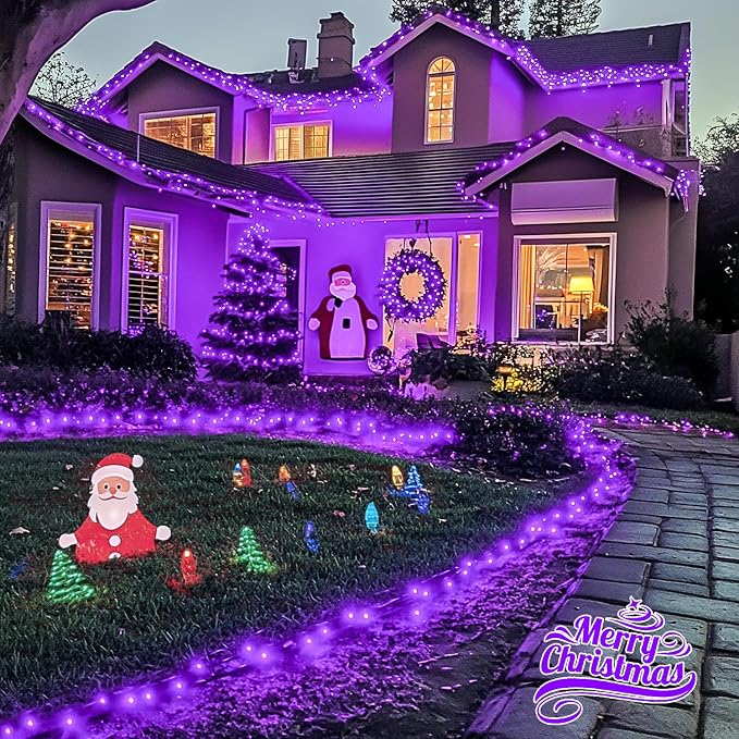 JMEXSUSS 600 LED Solar Halloween Lights, 206.7ft Solar String Lights Purple | Halloween Lights Outdoor Waterproof, 8 Modes Purple Christmas Lights for Outside Yard Patio Tree Garden Xmas Halloween Decor