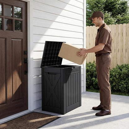 Greesum 52 Gallon Extra Large Deck Box with Lock, Heavy-Duty Resin Outdoor Storage Container, Waterproof Lockable Chest for Patio Furniture, Garden Tools, Pool Equipment, Dark Black