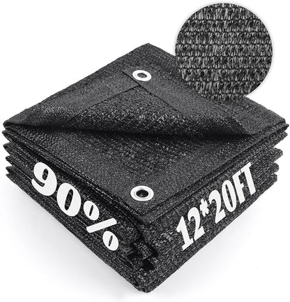 Cool Area 90% Sun Shade Cloth Mesh Tarp with Grommets for Plant Cover 12x20ft Patio Canopy Garden Pergola Greenhouse Car Barn Kennel Black