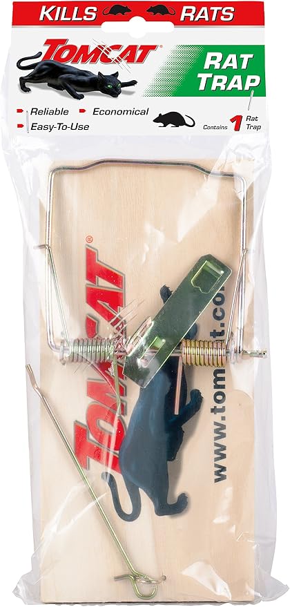 Tomcat Rat Trap (Wooden), 1 Trap | Disposable Non-Chemical Rat Trap for Homes, Garages and Basements, Single Pack