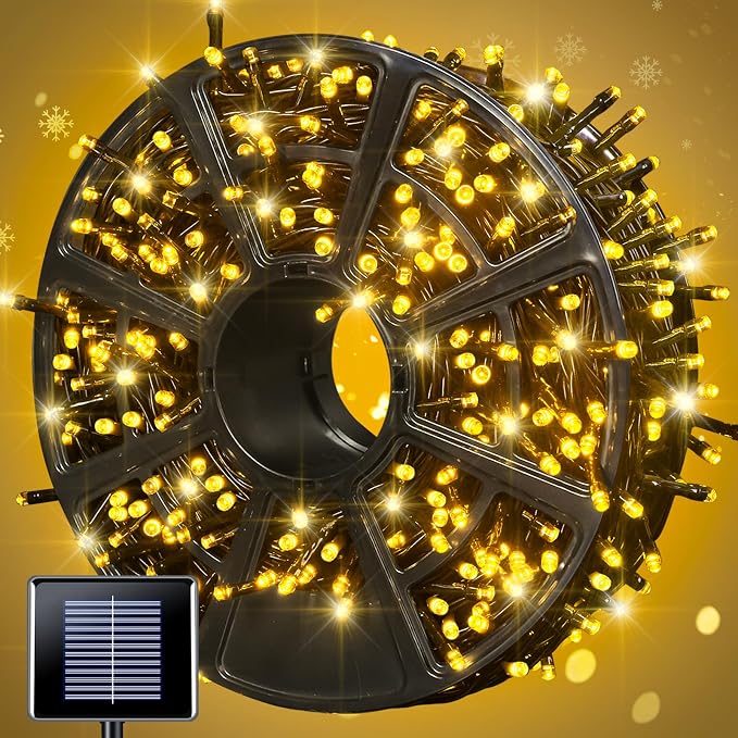 JMEXSUSS 600 LED Solar Christmas Lights, 206.7ft Warm White String Lights | Christmas Lights Outdoor Waterproof, 8 Modes Solar String Lights for Yard Patio Tree Garden Wedding Party Christmas Decor