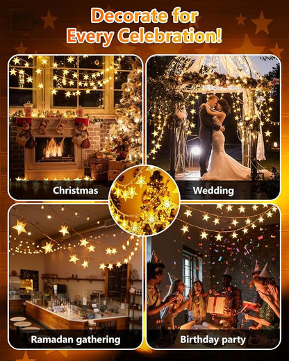 Twinkle Star 100 LED Star String Lights Plug in 33FT, Warm White | Plug In, Waterproof, Indoor Outdoor Use, Bedroom Wedding Party Ramadan Christmas Decor