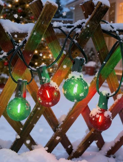 G40 LED Outdoor Christmas String Lights, 25FT Hanging Globe String Light | 25+2 Shatterproof Clear Red Green Lights, Connectable, Waterproof Patio Lights for Balcony Pergola Decor, Green Wire