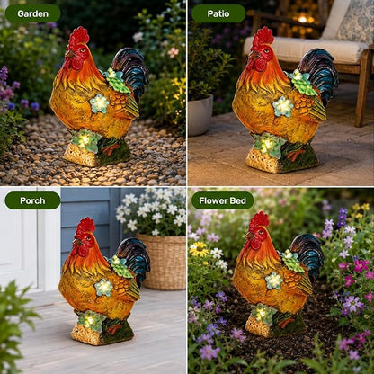 Solar Garden Statues Colorful Rooster and LED Lights Birthday Gifts for Women Mom Grandma Solar Outdoor Cat Decor for Outside,Outdoor Solar Lights for Yard, Garden and Patio, Unique Gift for Women