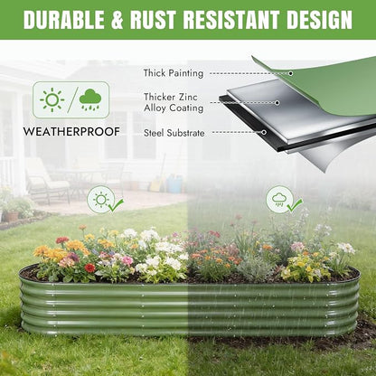 INNO STAGE Galvanized Raised Garden Bed Kits, 8x2x1.4FT Metal Raised Garden Beds Outdoor, 17'' Tall Large Steel Raised Planter Bed for Vegetables & Flowers Patio Ground Planter Box (Olive Green, 2Pcs)