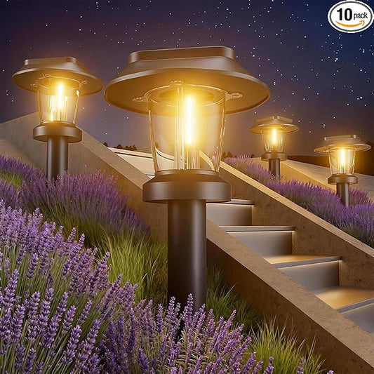 Solar Pathway Lights Outdoor - 10 Pack Solar Powered Garden Lights Waterproof IP65, Decor Landscape Lighting with Three Lighting Modes for Yard, Lawn, Walkway, Driveway, Warm White