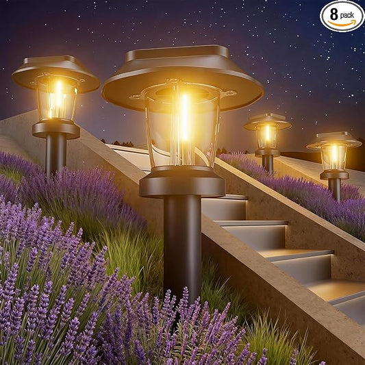 Solar Pathway Lights Outdoor - 8 Pack Solar Powered Garden Lights Waterproof IP65, Decor Landscape Lighting with Three Lighting Modes for Yard, Lawn, Walkway, Driveway, Warm White