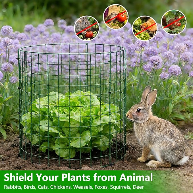 10 Pack Plant Protectors from Animals, 12''x16'' Metal Plant Cages for Outdoor Plants, Garden Plant Protector with Stakes & Zip Ties, Keep Rabbits Squirrels Out, Plant Cage for Flowers Vegetables