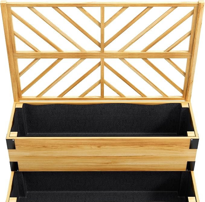 Outsunny Raised Garden Bed with Trellis, 2 Tier Wooden Elevated Planter Box with Legs and Metal Corners for Vegetables, Flowers, Herbs, Natural