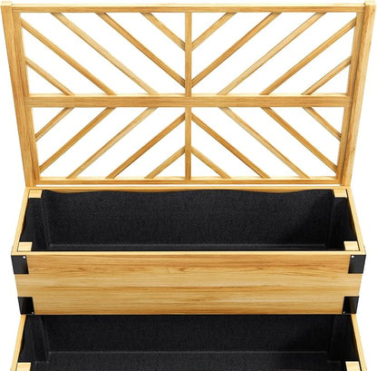 Outsunny Raised Garden Bed with Trellis, 2 Tier Wooden Elevated Planter Box with Legs and Metal Corners for Vegetables, Flowers, Herbs, Natural
