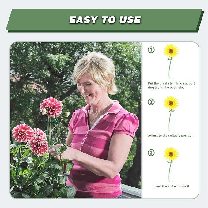 20 Pack 16 Inch Plant Support Stakes for Outdoor Plants and Indoor Flowers | Includes 24 Twist Ties, Sturdy metal, Rust-proof, Supports Hibiscus, Sunflower, Red Hot Poker, Hydrangea, Tomato, and more