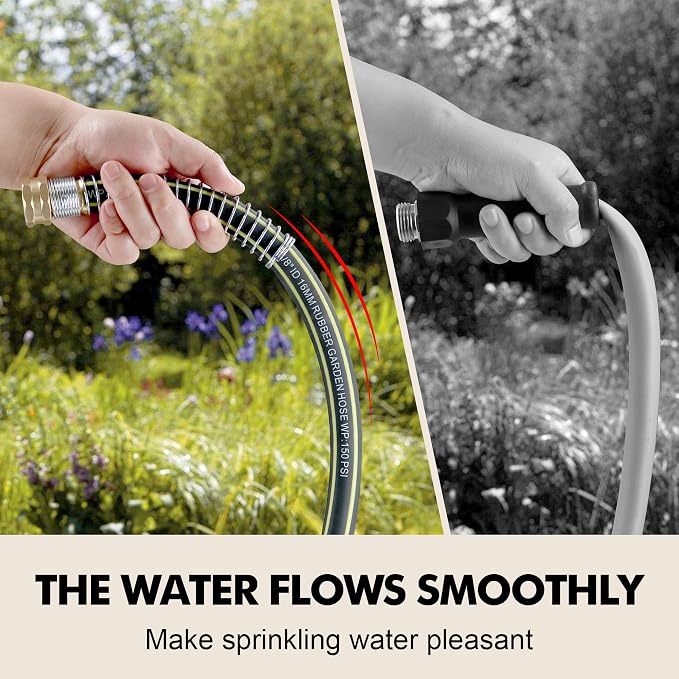 Lightweight Rubber Garden Hose 10ft, 5/8" Hybrid Rubber Hose with Solid Brass Fitting, Water Hose Pipe for Outdoor, Cleaning & Washing