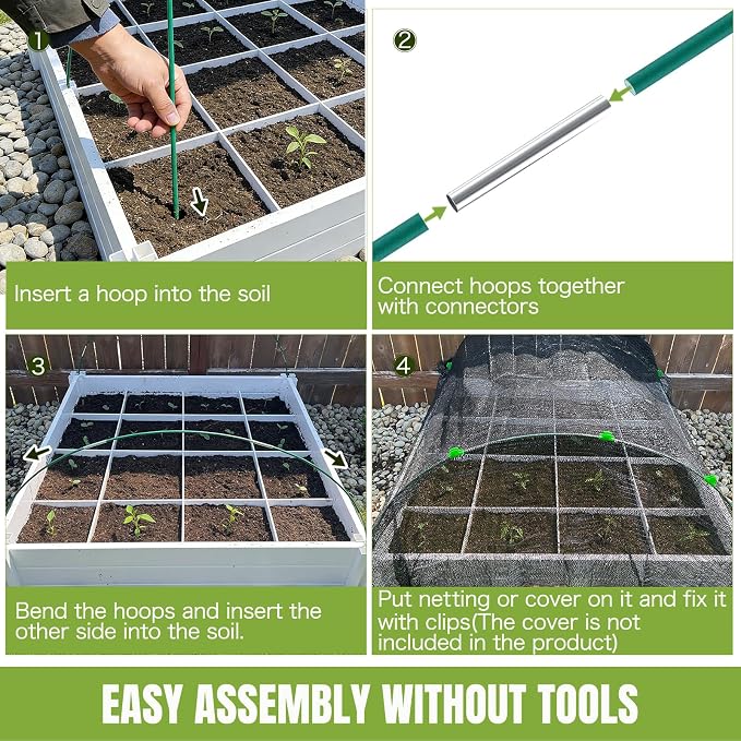 Garden Netting Kit with 36Pcs Garden Hoops, 10x20FT Ultra-Fine Mesh | Insect Barrier for Vegetables, Fruits & Flowers | Raised Bed & Row Cover Protection