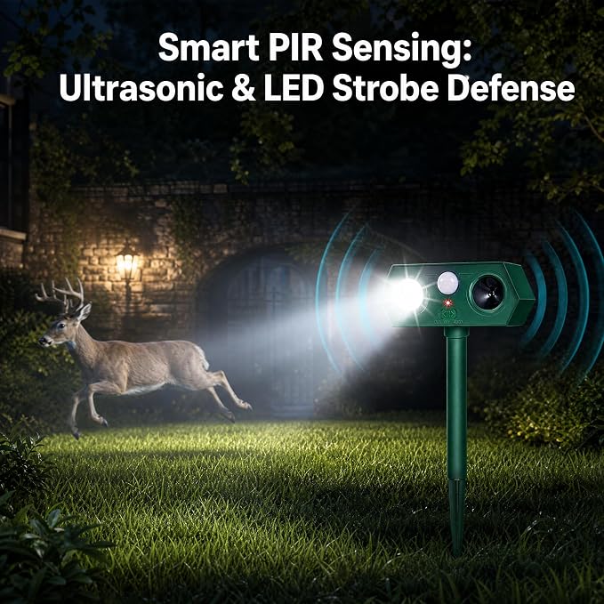 2026 Sonic Fortress Pro Deer Repellent Devices, Solar Ultrasonic Racoon Squirrel Repellent Outdoor Motion Activated Animal Repeller Cat Deterrent Light to Scare Rabbit Skunk Dog Out of Garden Yard(4)