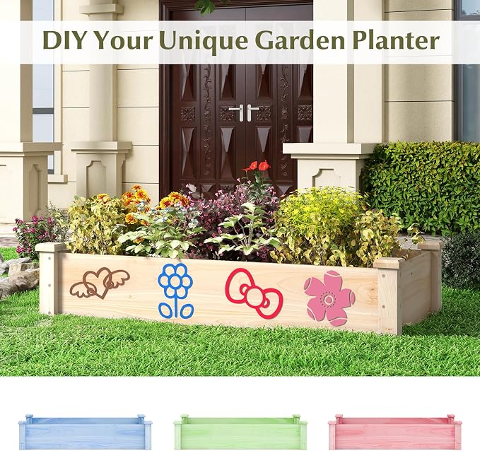 Giantex Wooden Raised Garden Bed, Rectangular Planter Box for Vegetables, Fruits, Flowers, Herbs, 48" Lx24 Wx10 H Outdoor Elevated Planting Bed for Garden, Backyard, Lawn, Patio