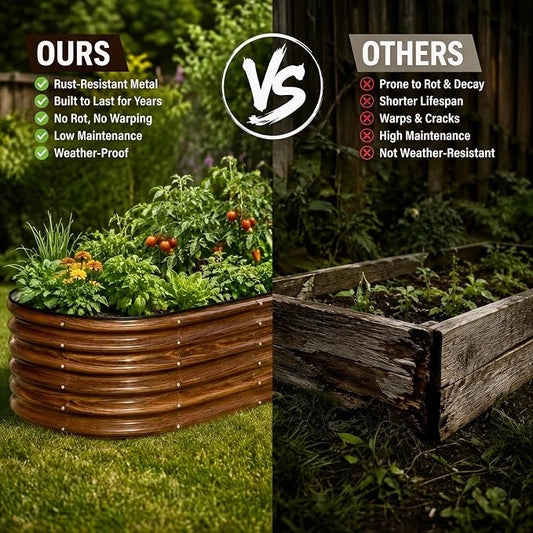 SnugNiture 3 Pcs 4x2x1.5ft Raised Garden Bed Outdoor, 17" Tall Galvanized Metal Planter Box, Oval Raised Garden Bed Kit for Planting Vegetables Plants Fruits, Brown