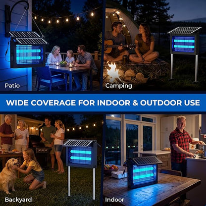 Solar Bug Zapper, 4500V Mosquito Zapper Outdoor Waterproof with Dual Solar Panel, USB Rechargeable Mosquito Killer, Cordless Fly Insect Zapper Waterproof for Patio Yard Garden Home Camping