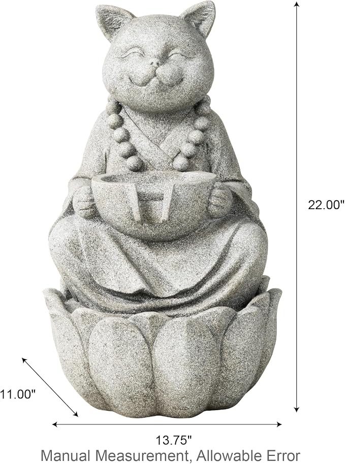 Glitzhome Water Fountain Outdoor, Outdoor Fountain with Lights, Zen-Style Water Fountain with Pump, 22" H 2-Tiered Concrete Cat Statue Polyresin Water Feature for Home Patio Garden Backyard Decor