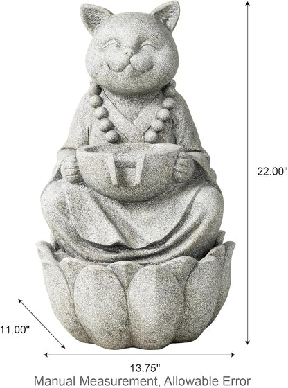Glitzhome Water Fountain Outdoor, Outdoor Fountain with Lights, Zen-Style Water Fountain with Pump, 22" H 2-Tiered Concrete Cat Statue Polyresin Water Feature for Home Patio Garden Backyard Decor
