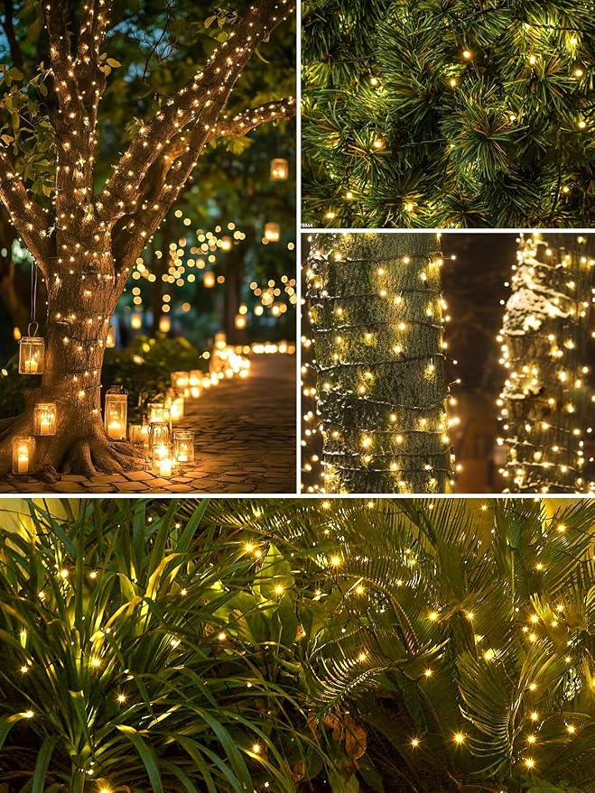 Solar String Lights Outdoor 2 Pack 400 LED Solar Christmas Light Warm White | 8 Lighting Modes, Memory Function, Auto On/Off, 132FT Waterproof Twinkle Lights for Outside Garden Yard Party Xmas Tree Decor