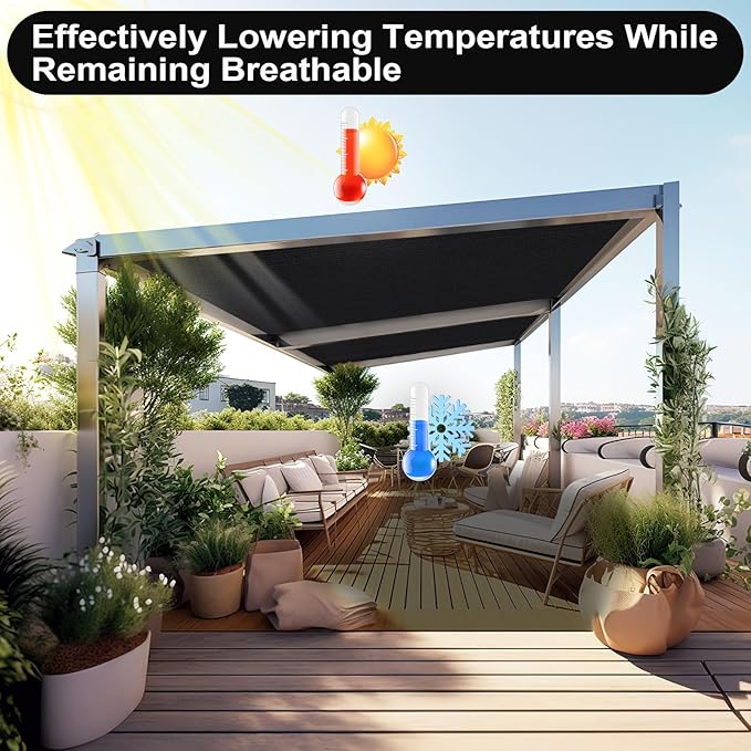 Artpuch 90% Sun Shade Cloth, 5 x 10 FT Pergola Shade Cover Canopy with Grommets, Sun Screen Fabric Tarp for Patio, Outdoor, Garden, Backyard, Black