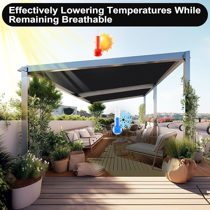 Artpuch 90% Sun Shade Cloth, 4 x 12 FT Pergola Shade Cover Canopy with Grommets, Sun Screen Fabric Tarp for Patio, Outdoor, Garden, Backyard, Black