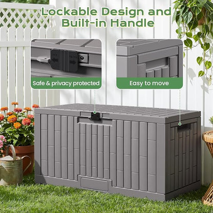 Jocoevol Deck Box 100 Gal, UV Resistant & Waterproof Outdoor Storage Box with Lock, Easy Assemble Storage Bins Container for Pool Patio Garden