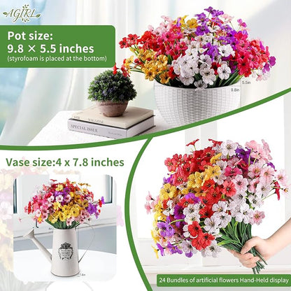 AGIRL 24 Bundles Artificial Flowers for Outdoor,Fake Flowers No Fade Plastic Faux Plants for Decoration Hanging Planters Outdoor&Indoor Garden Patio Porch Window Party Farmhouse
