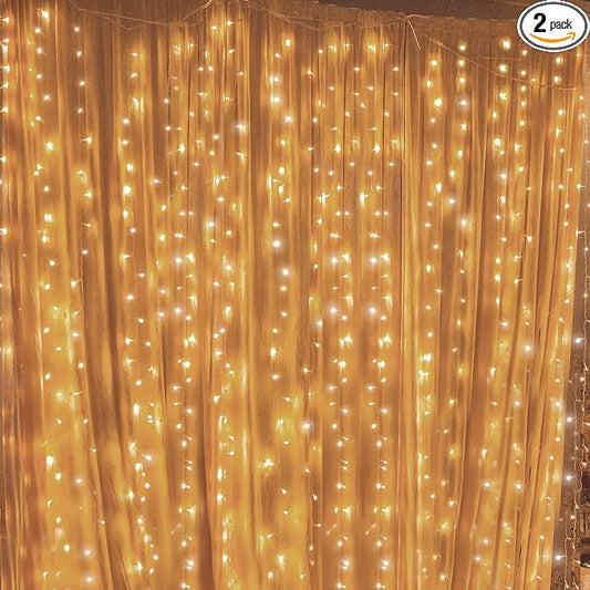 Twinkle Star 300 LED Window Curtain String Lights, Warm White, 2 Pack | 8 Modes, Fairy Lights, Wedding Party Home Garden Decor, Indoor Outdoor Wall