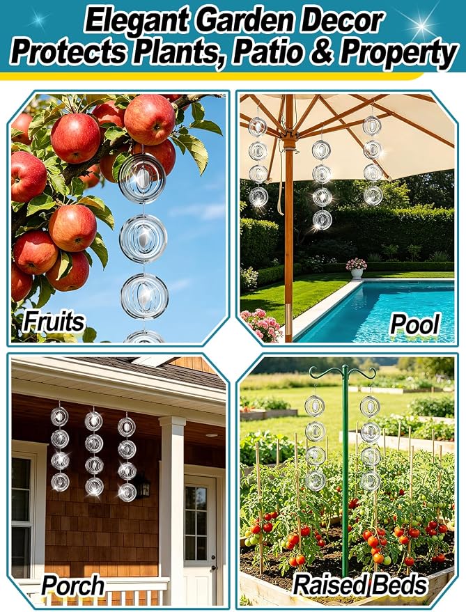3pcs Reflective Wind Spinners Outdoor for Bird Scare - Stainless Steel Bird Reflectors to Keep Birds Away, Pinwheels for Yard and Garden Decor, Round