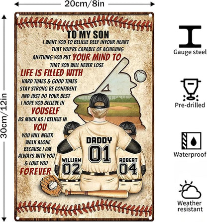 Vintage Tin Signs Motivational Wall Decor-To Son Teen Boy Room Baseball Decor Gifts,Sports Posters for Boys Bedroom 8x12 Inch