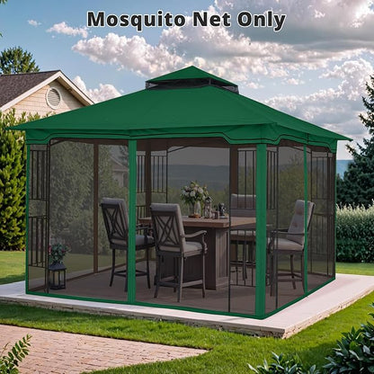 MASTERCANOPY Patio Gazebo Mosquito Netting Screen Walls (10x12, Forest Green)