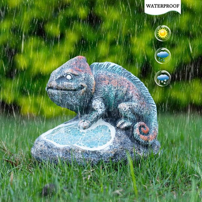 Rezpuao Solar Chameleon Garden Statues Outdoor Decor Resin Chameleon Figurine with Solar Light for Patio,Balcony,Yard,Lawn Ornament,Perfect Garden Gift