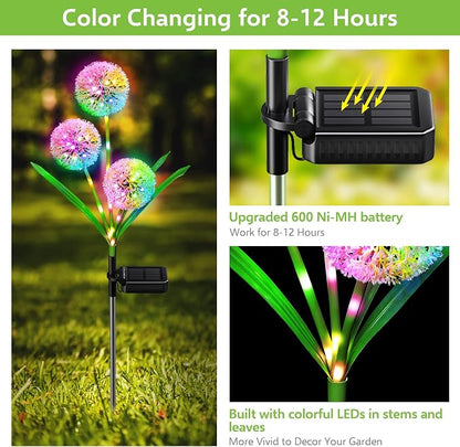 WdtPro Solar Lights Outdoor Garden Decor, 4 Pack 12 Heads Solar Flower Lights, 2 Modes 144 LEDs Dandelion Light & Glowing Stems, Brighter Waterproof Decorative Garden Lights for Yard, Patio, Gifts