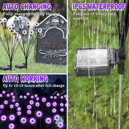 ASMAD Halloween Decorations Outdoor Solar Scary Eyeball Lights, 10Pack 80LEDs Purple Eyeball Swaying Firefly Light, Waterproof Halloween Path Lights for Garden/Yard/Patio/Party Decor