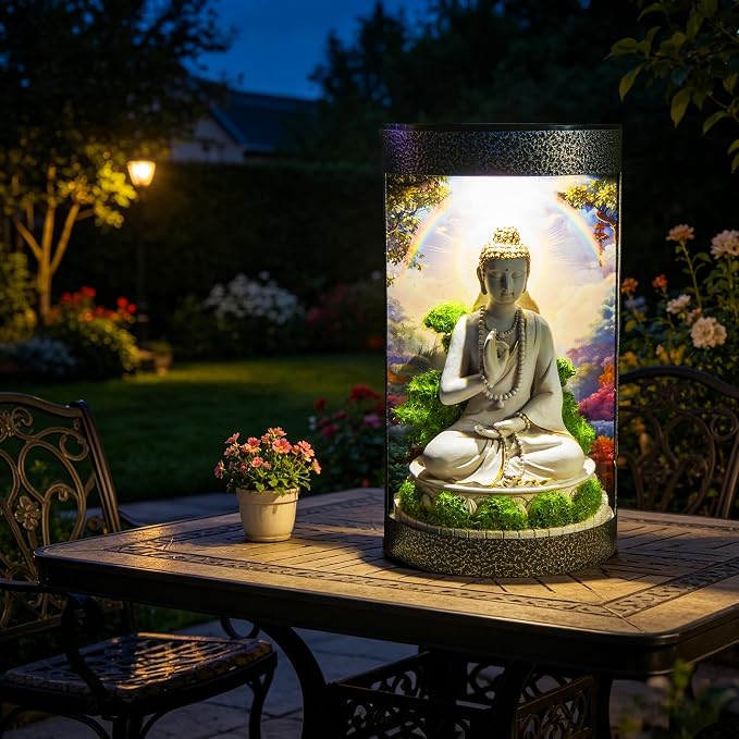 Buddha Statue Solar Landscape Light,Color-Changing LED Light,Waterproof,Outdoor Garden Decoration,Automatic Light-Sensing Design,Zen-Themed