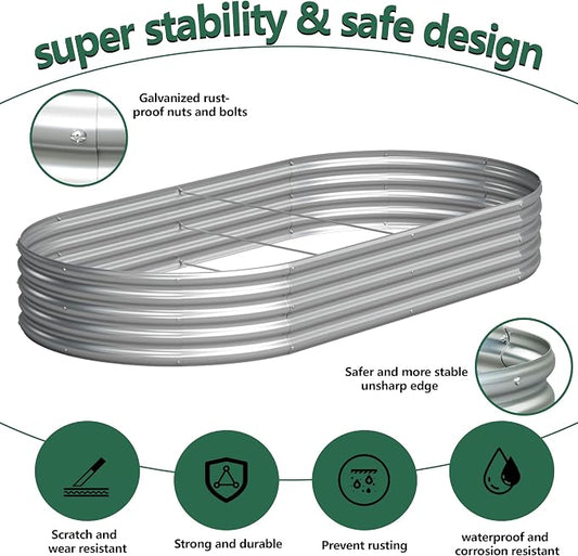 Galvanized Raised Garden Bed Outdoor, 8x4x1ft(2Pack) Metal Heavy Duty Planter Boxes for Gardening, Easy Assemble Bottomless Small Oval Plant Container Kit for Vegetable, Flower, Fruit, Silver