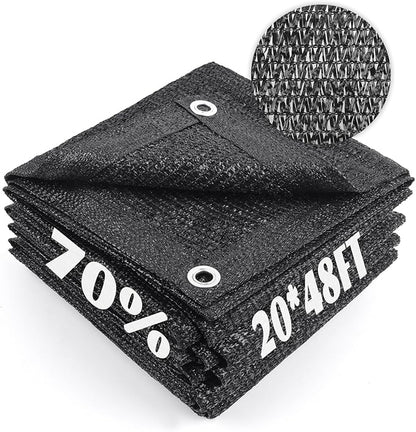Cool Area 70% Sun Shade Cloth Mesh Tarp with Grommets for Plant Cover 20x48ft Patio Canopy Garden Pergola Greenhouse Car Barn Kennel Black