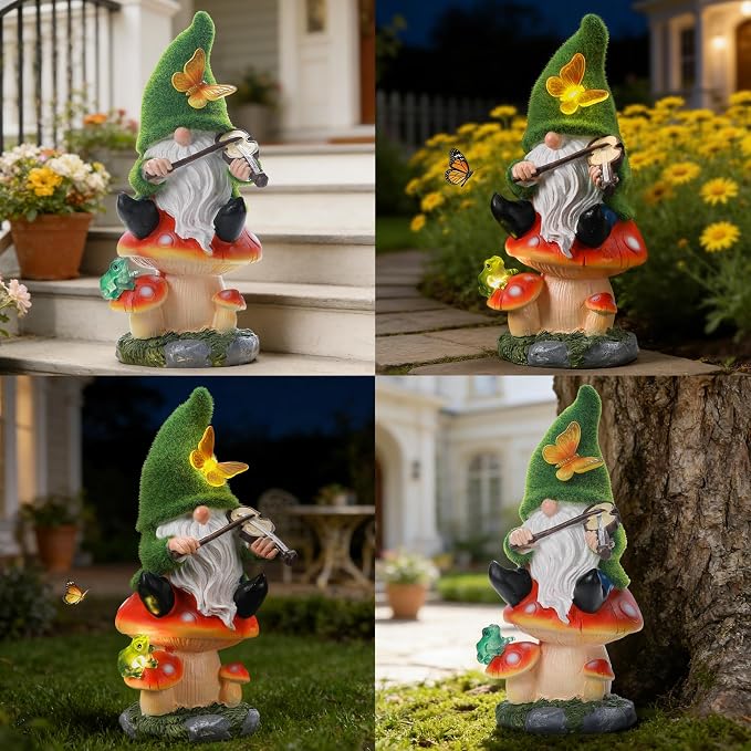 Solar Gnomes Garden Statue Decor for Mother's Father's Day,Gnome Figurines with LED Light for Garden Decorations for Patio Lawn Balcony Garden Housewarming Gifts for Women Mom Grandma