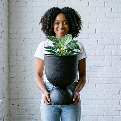 KOL Planters Flower Pots, Plastic Urn Planters for Indoor Outdoor Plants, Black Pedestal Planter Pots 2 Pack, 18 Inch Tall Decorative Planters with Drainage Holes & Plugs for Front Porch Patio Garden