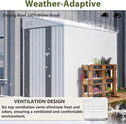 YOPTO 4×7 FT Outdoor Metal Storage Shed,Heavy-Duty Lean to Storage Shed with Lockable Door and Reinforced Beams,All Weather Waterproof Storage House W/2 Air Vents,for Backyard,Patio,Lawn,White