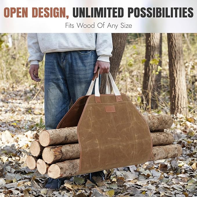 INNO STAGE Canvas Log Carrier Bag, Durable Wood Tote,Fireplace Stove Accessories, Extra Large Firewood Holder with Handles for Camping (44" L x 21" W-Rust)